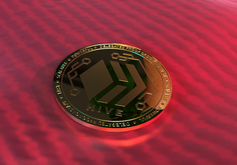 3D Render of HIVE coin on Red Silk
