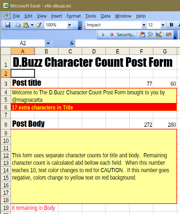 The D.Buzz Character Count Post Form being used