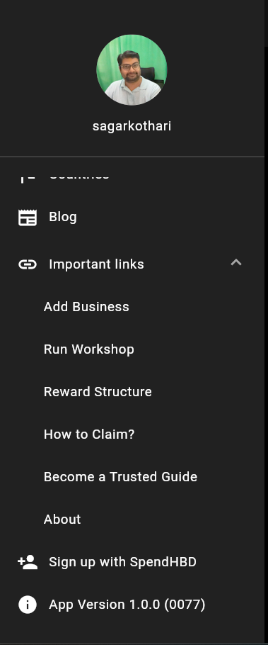 Important Links in drawer menu