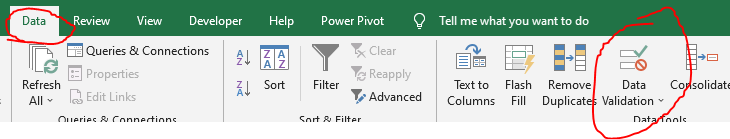 select data validation in the data tab 