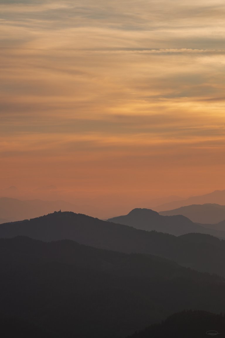 Autumnal Sunset - Mountain Layers - Church on a Mountain Top