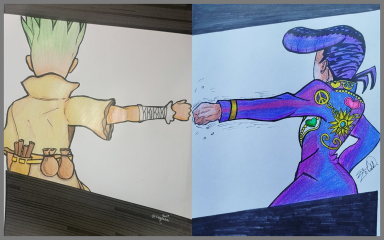 FanArt Collab: Dr. Stone X Jojo's Bizarre Adventures (@tegoshei X @suezoe)