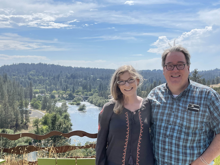 @alessandrawhite & @bitterirony on the bank of Spokane Falls, WA on the eve of launching Creative Work Hour.
