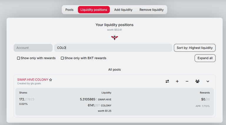 Investment in Beeswap pool - Pair COLONY:SWAP.HIVE - week 16
