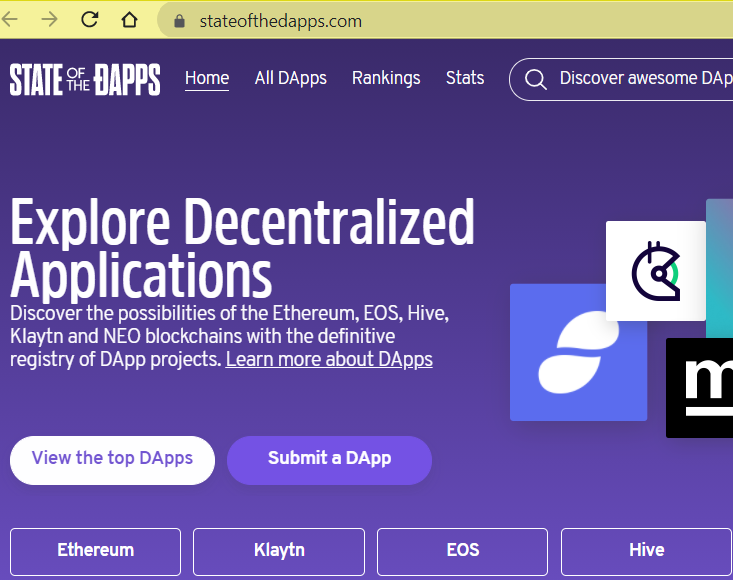 Hive on the State of the Dapps Home Page