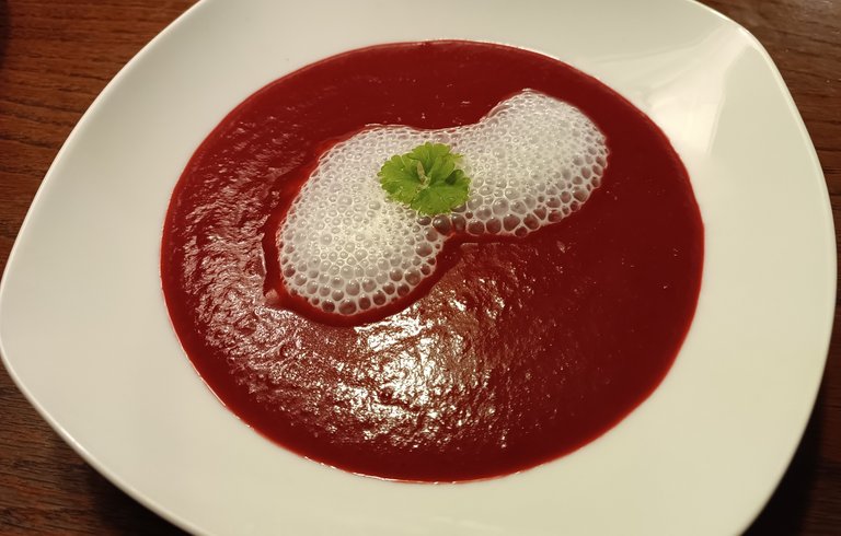 Warm Beetroot Soup with Almondmilk Foam