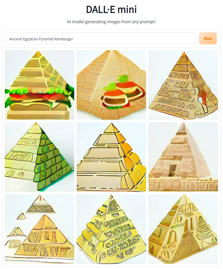 Dall-E Mini - Prompt: Ancient Egyptian Pyramid Hamburger