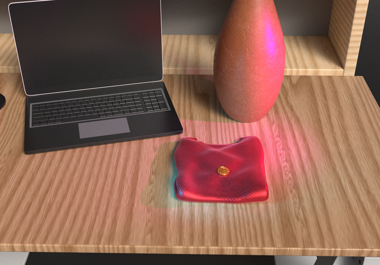 Render of Desktop Scene with HIVE coin on Red Silk T-Shirt