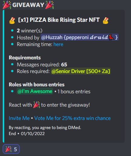 Pizza Bike NFT Giveaway