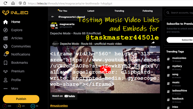 Testing Music Video Links and Embeds for @taskmaster4450le