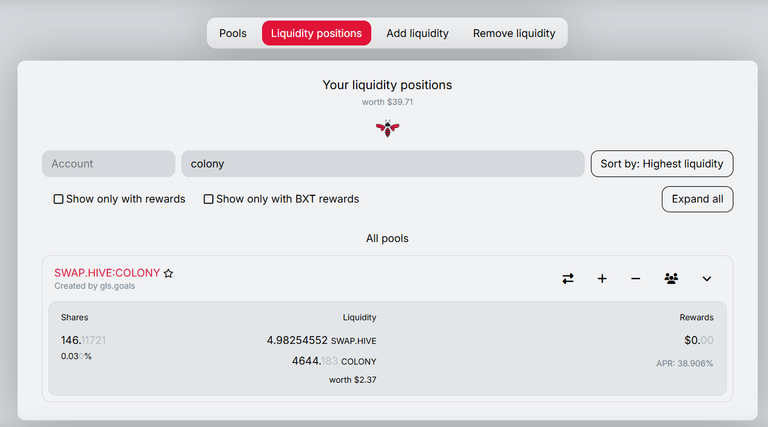 Investment in Beeswap pool - Pair COLONY:SWAP.HIVE - week 4