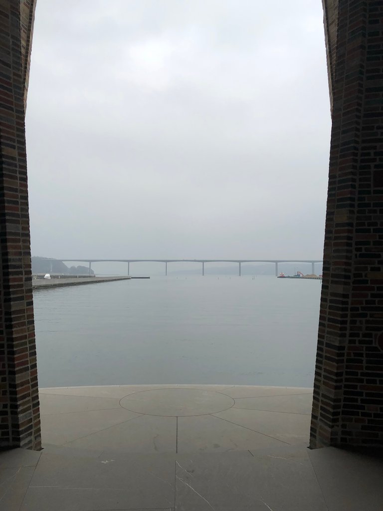 Views of the bridge crossing the Vejle Fjord and the Katekkat Sea on the horizon