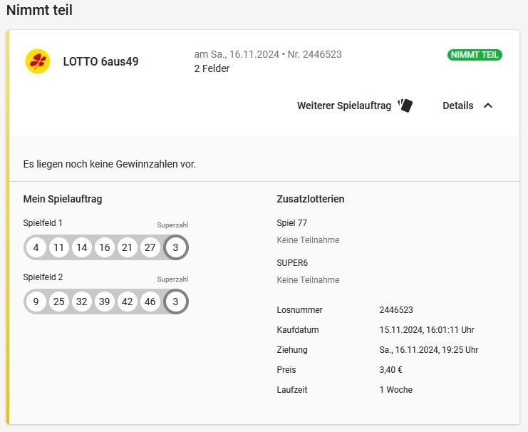 Unser Hive-Lottoschein  für  Samstag 16.11.24 schon mehr als 41 Hive im Pot!