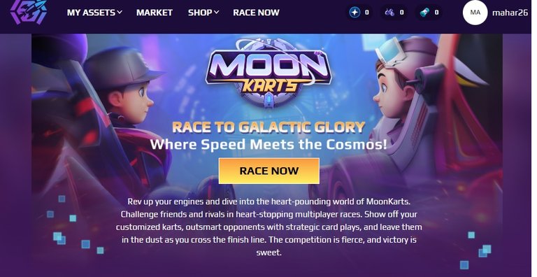 Starting to play the game Moon Karts