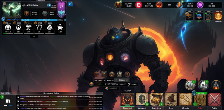 My Hive games activities from Golem overlord and Terracore today