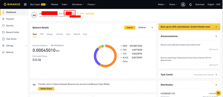 Identifiant Binance