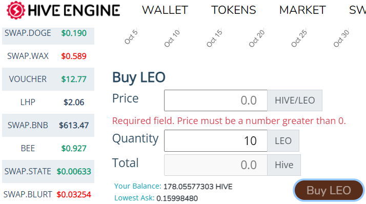 Hive Engine error message "Required field. Price must be a number greater than 0."