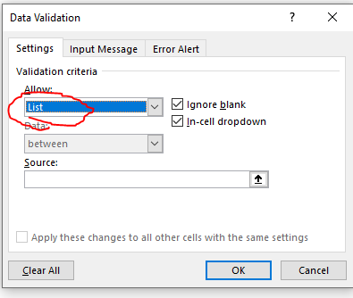 data validation allow list