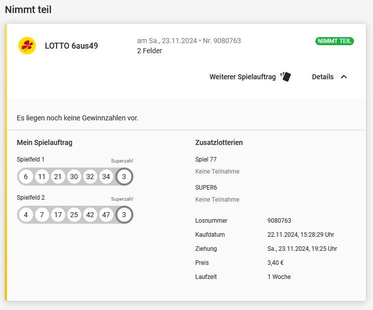 Unser Hive-Lottoschein  für  Samstag 23.11.24 schon mehr als 39 Hive im Pot!