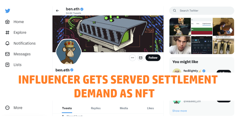 Influencer served settlement demand via NFT