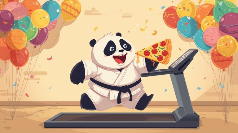 *Happy Pizza Panda – who intends to exercise besides eating Pizzas. AI Generated using Canva*