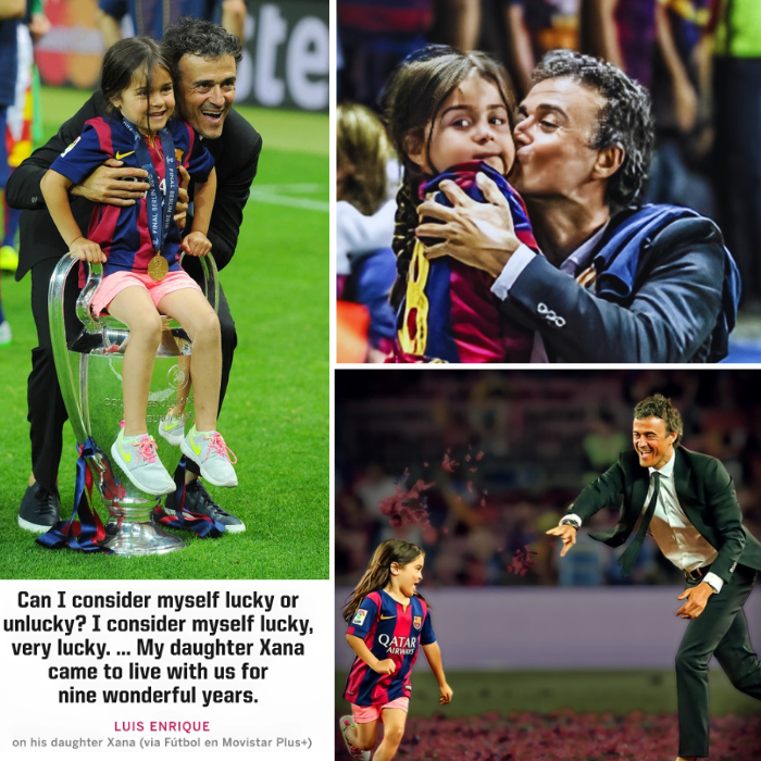 Pictures of 2015 celebrating with his daughter after winning champions league final from club FC Barcelona.