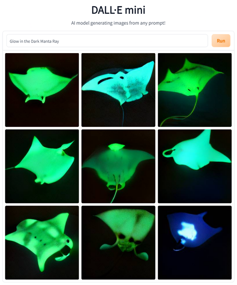 Dall-E Mini: 'Glow in the Dark Manta Ray'