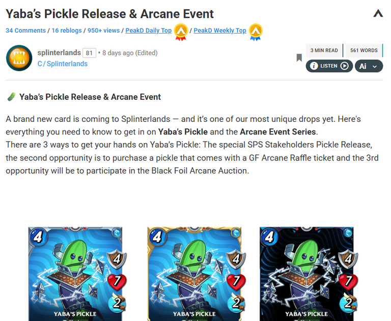 Yaba’s Pickle Release & Arcane Event