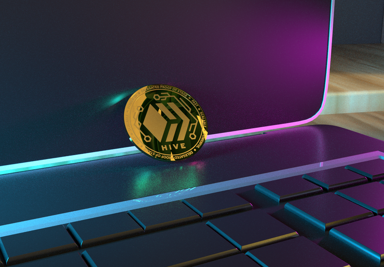 Render of Hive Coin with strong Pink and Cyan lighting
