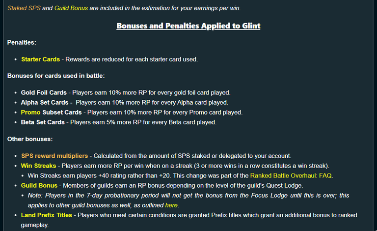 Bonuses and Penalties Applied to Glint