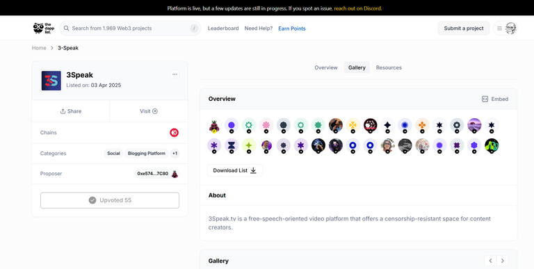 3speak vote on the dapp list
