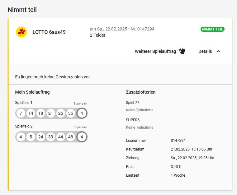 Unser Hive-Lottoschein  für  Samstag 22.02.25 schon mehr als 39 Hive im Pot!