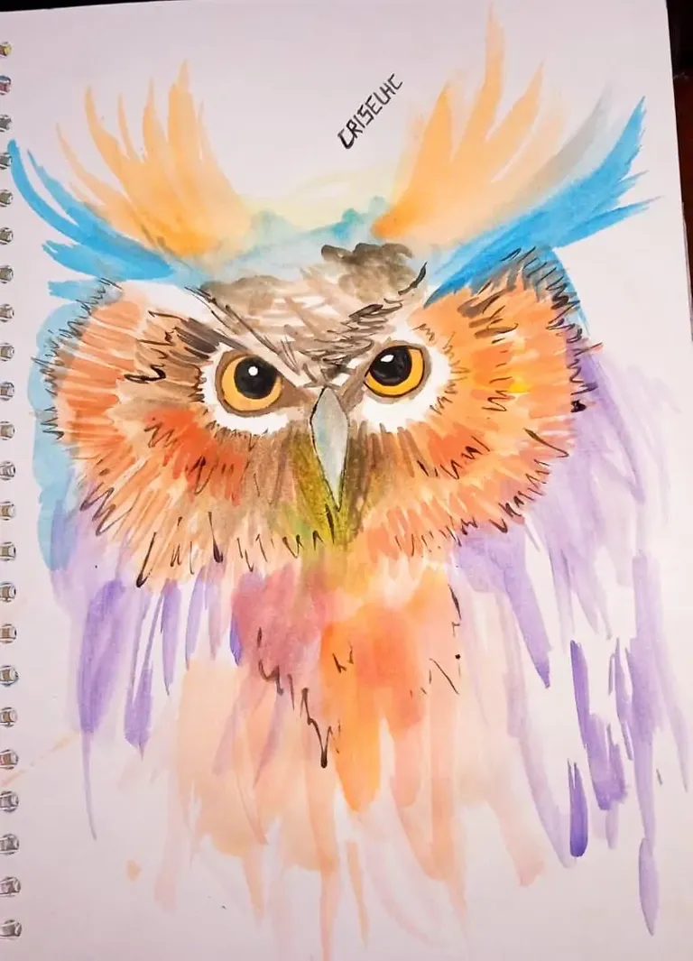 (ENG/ESP) DRAWING WITH WATERCOLORS/ CUTE OWL 🧡💙