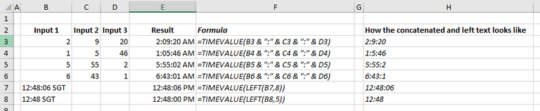 TIMEVALUE function examples