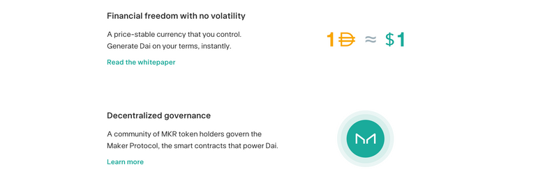 A screenshot from the official site showing a snapshot of the relationship between MakerDAO (MKR) and DAI.