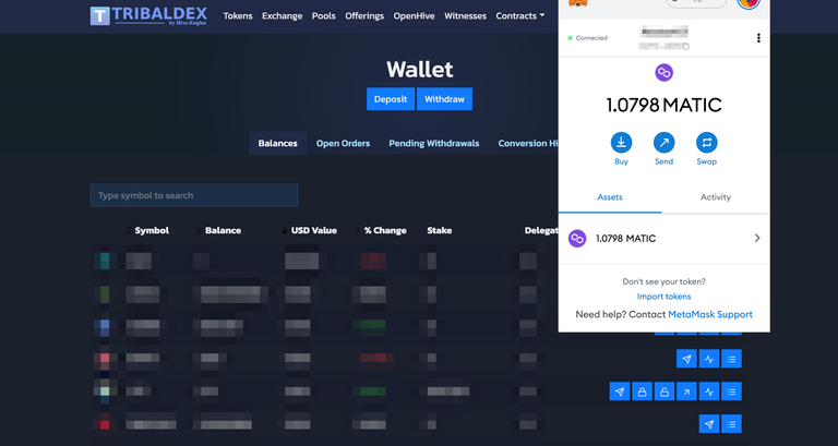 Withdrawing SWAP.MATIC into your Polygon wallet to be used for gas fees.