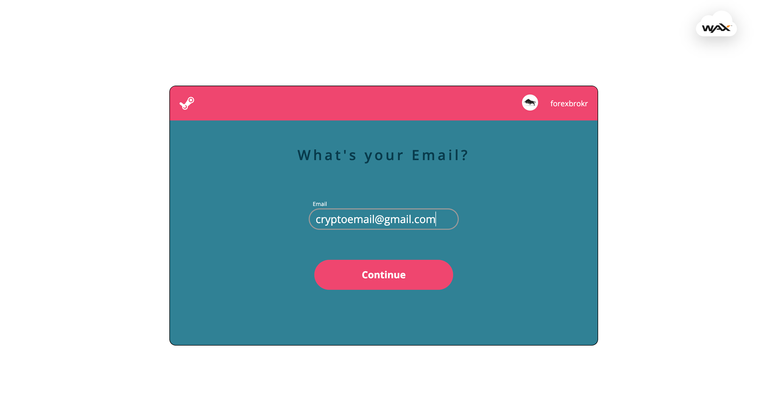 WAX Cloud Wallet screenshot showing putting in your email address.