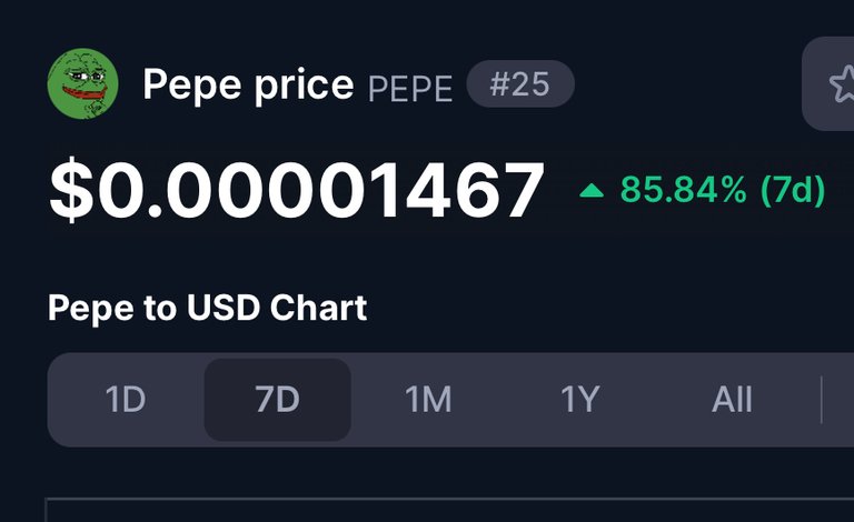 PEPE up 85 % in 7 days
