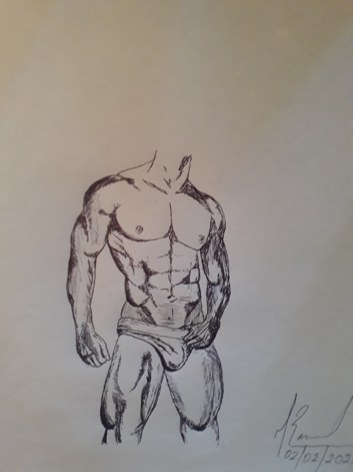 Serie: Dibujo a bolígrafo - Anatomía humana: Cuerpo Masculino Semidesnudo —  Hive