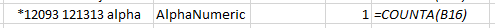 COUNTA Function AlphaNumeric