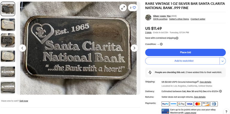 Screenshot 2024-11-26 at 20-24-34 RARE VINTAGE 1 OZ SILVER BAR SANTA CLARITA NATIONAL BANK .999 FINE eBay.png