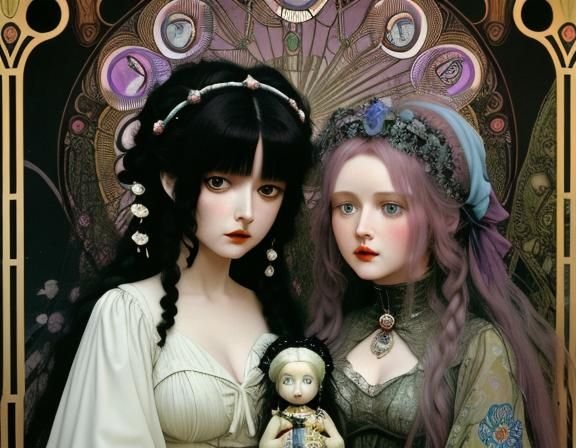 TWO DOLLS WITH A DOLL - putting Klimt's name into the mix