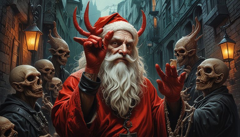 SANTA ON EVIL STREET WITH HIS FOLLOWERS