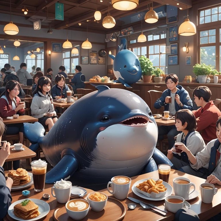 cute whale in a diner