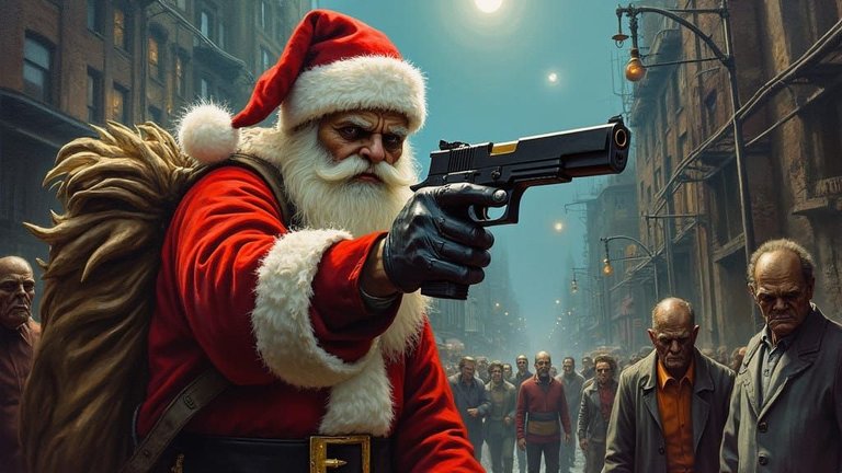 EVIL SANTA THREATENING PEOPLE WITH A GLOCK PISTOL