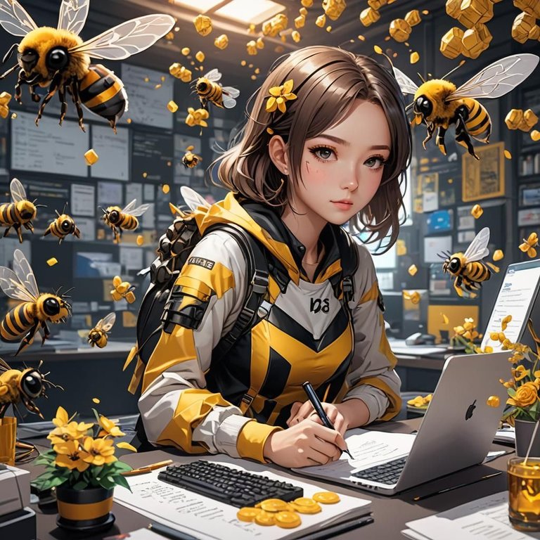 busy bee girl writing for Hive