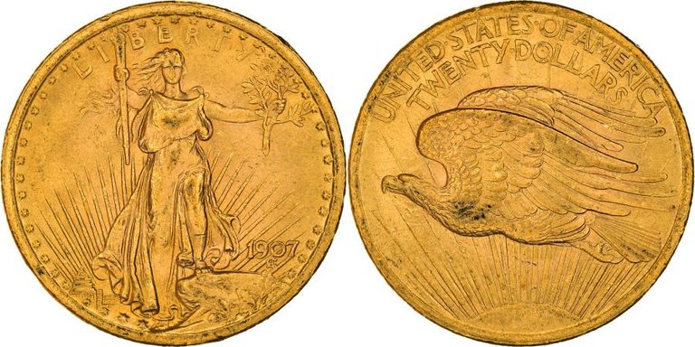 1907 $20 saint-gaudens gold double eagle coin