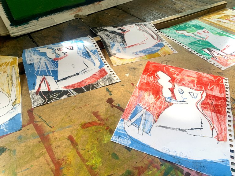 Smoking Cat oil transfer drawings.
