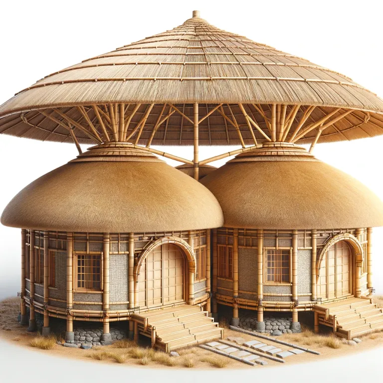DALL·E 2024-04-19 17.03.18 - Create an image of two separate single-story round buildings similar to the original reference image provided by the user, with thatched roofs and wal.webp