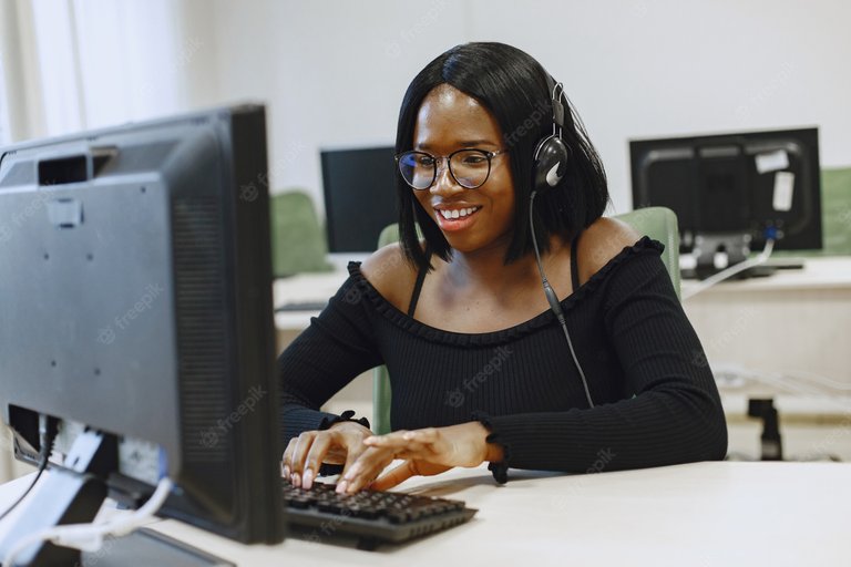 Black woman Sitting in an office